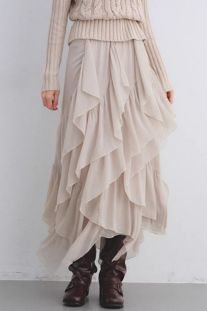 Irregular Ruffled Chiffon Skirt