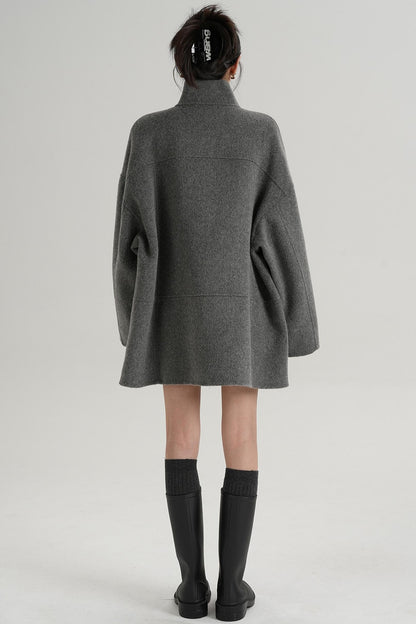 Stand-Up Collar Loose Sleeve Wool Jacket
