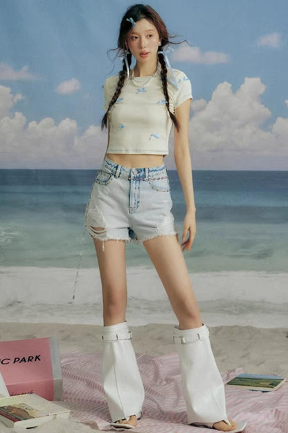 Bow-Decorated Slim-Fit Top