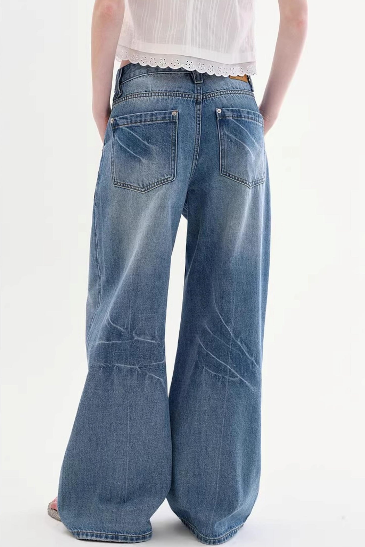 Retro Diagonal Pocket Denim Pants