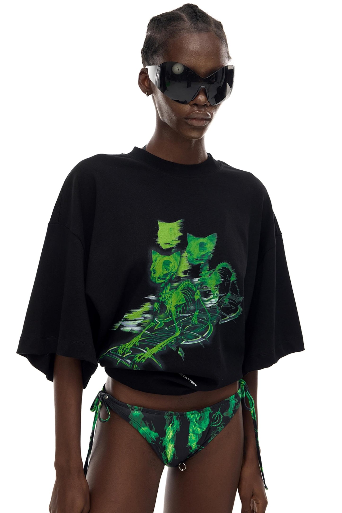 Cat Skeleton Print T-Shirt