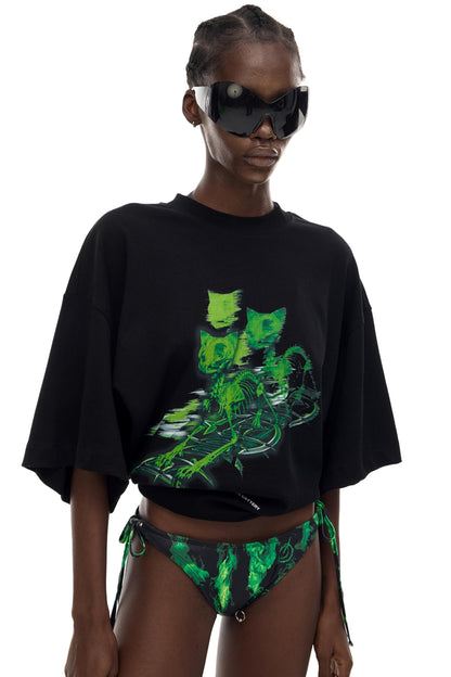Cat Skeleton Print T-Shirt