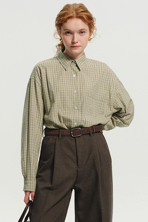 한국 스타일 체크 캐주얼 셔츠 