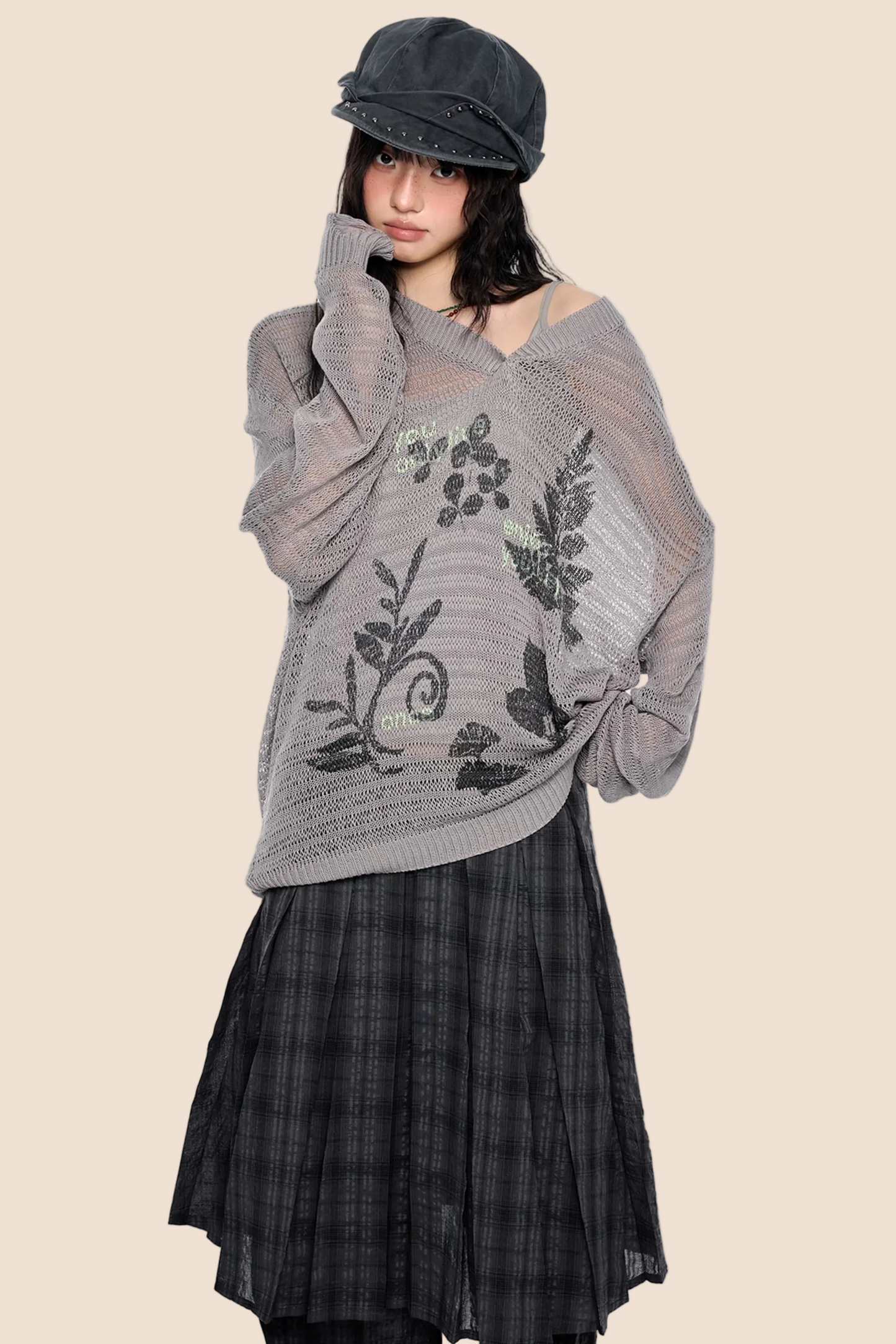 Blusa rétro in maglia fantasia
