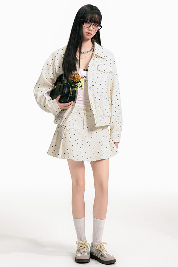 Floral Pleated Jacket Skirt Set-Up