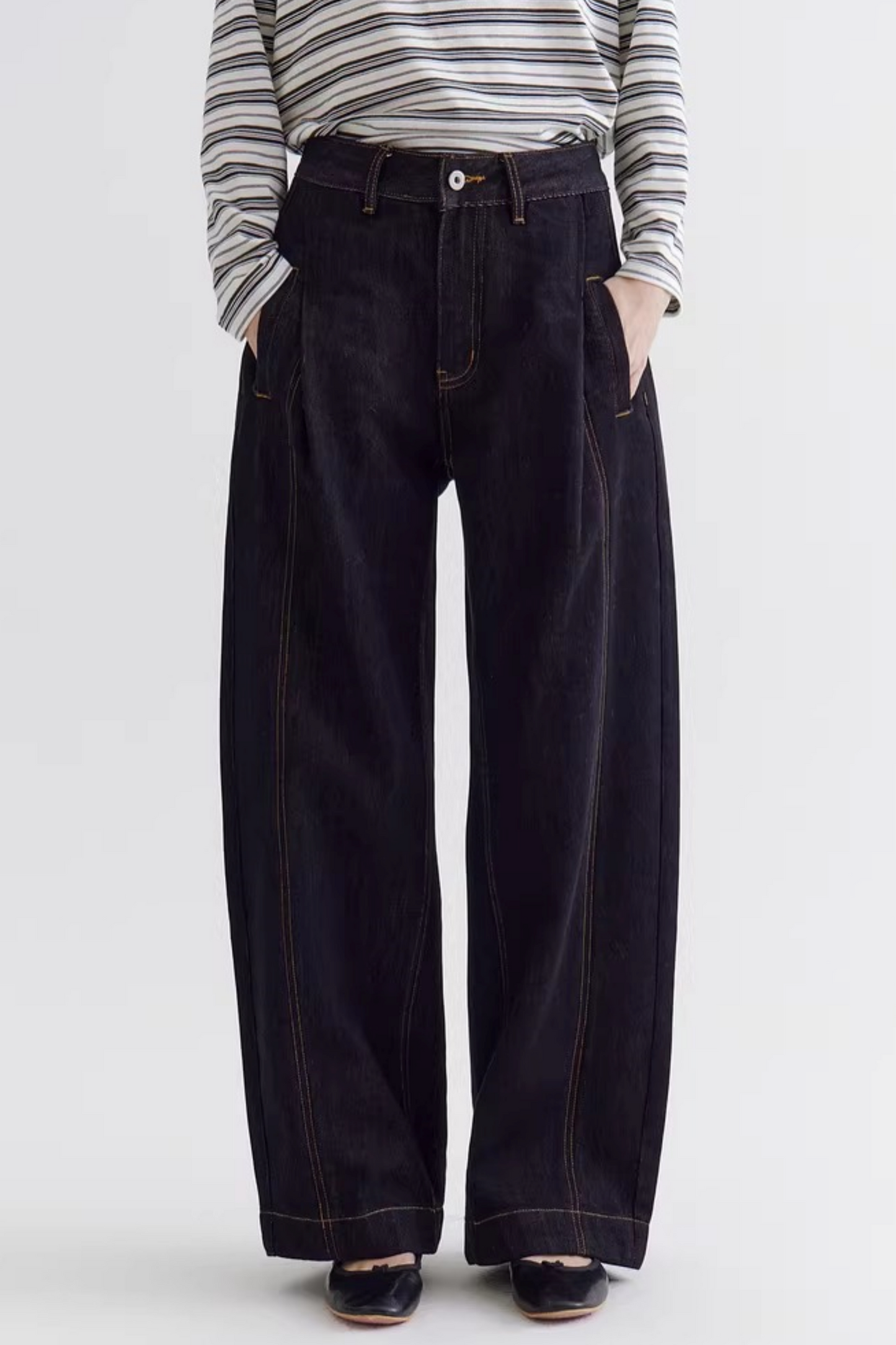 Color-Blocking Drape Denim Pants