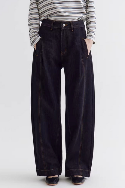 Color-Blocking Drape Denim Pants