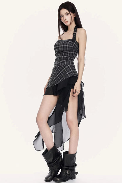 Irregular Ruffle Plaid Dress
