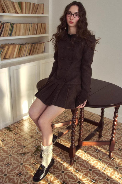 Retro Houndstooth Pleated Dress