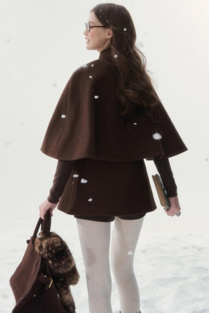 Cocoa Double-Breasted Cape Coat