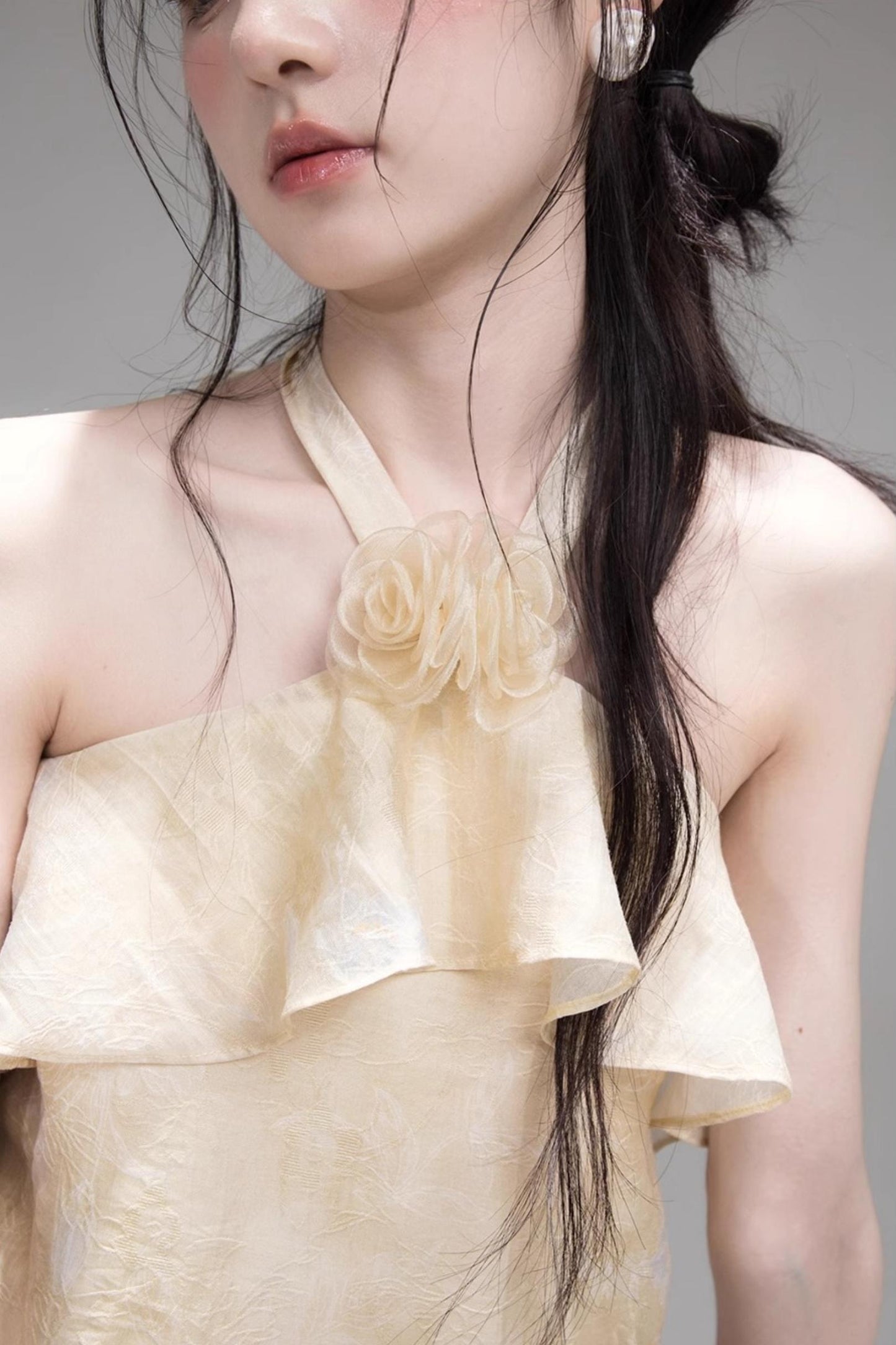 Satin Apricot Halter Top & Skirt Set