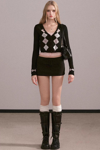 Contrasting Color Quilted Sweater