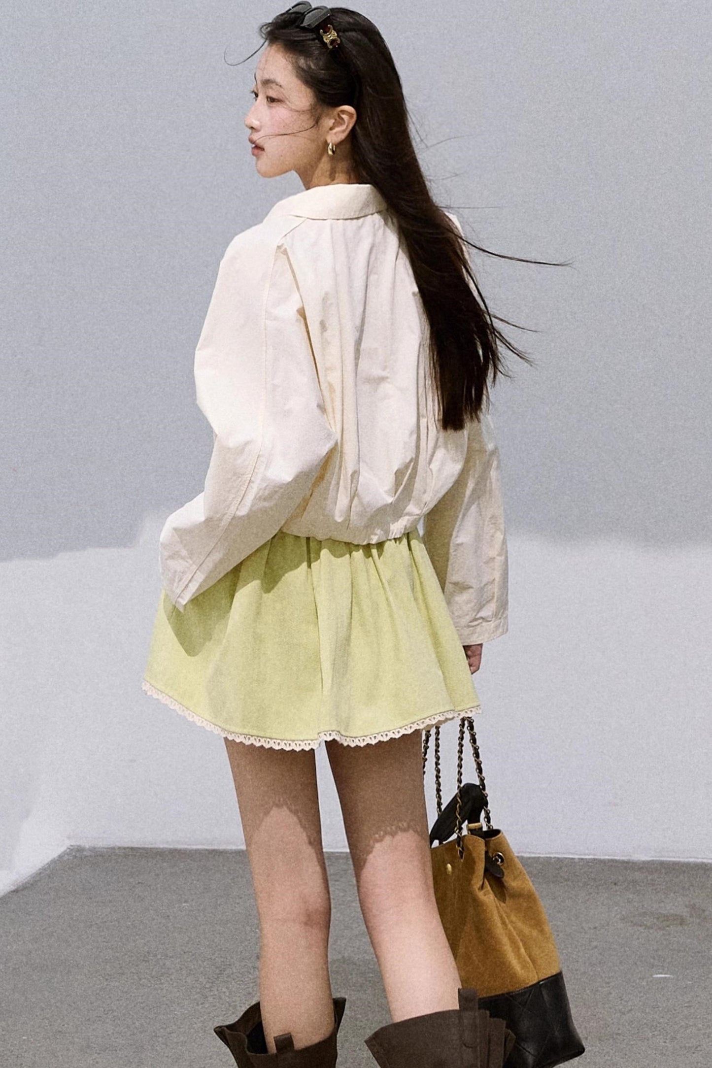 Cropped Lace-Up Cotton Shirt