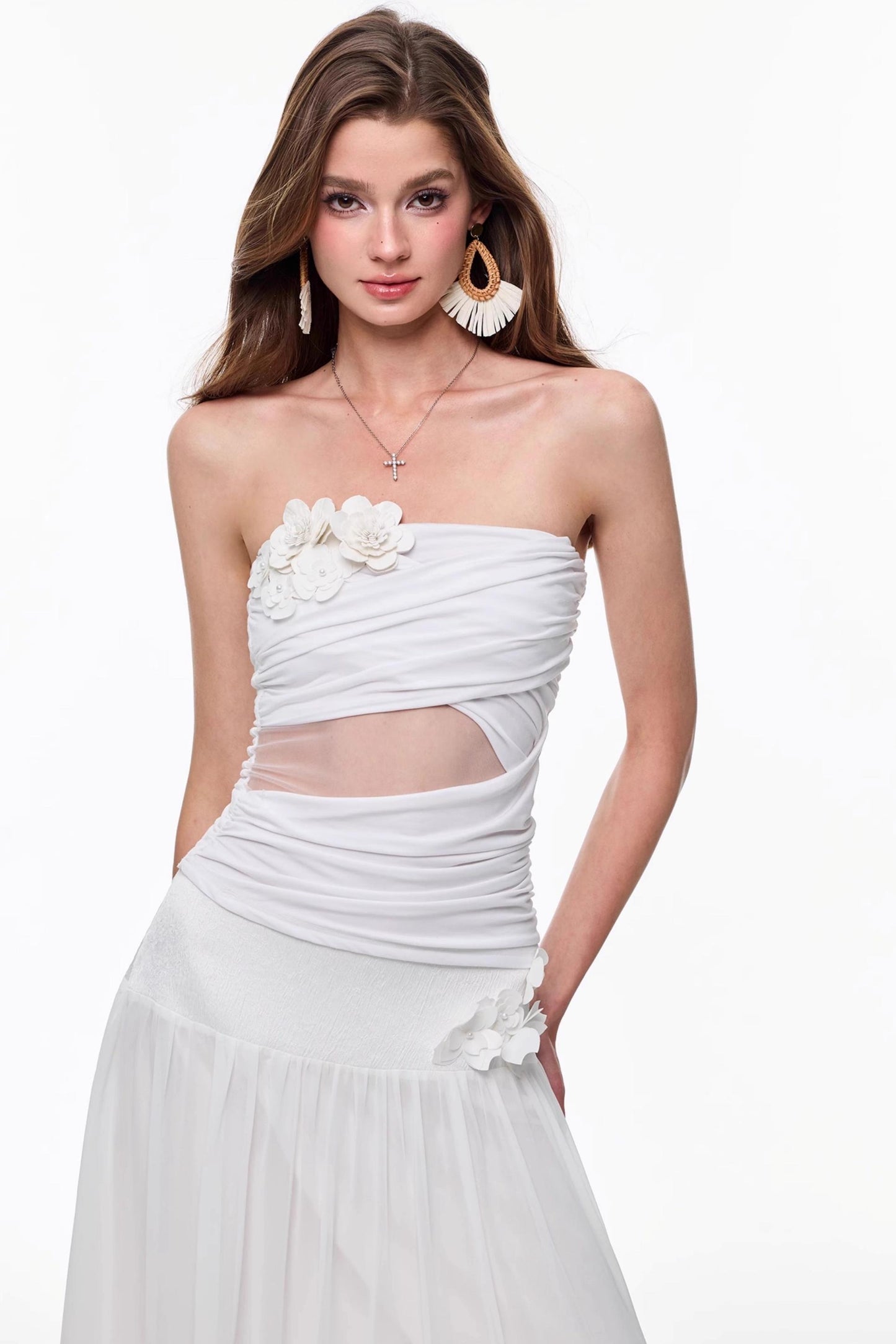 Spring White Knitted Top Skirt Set-Up