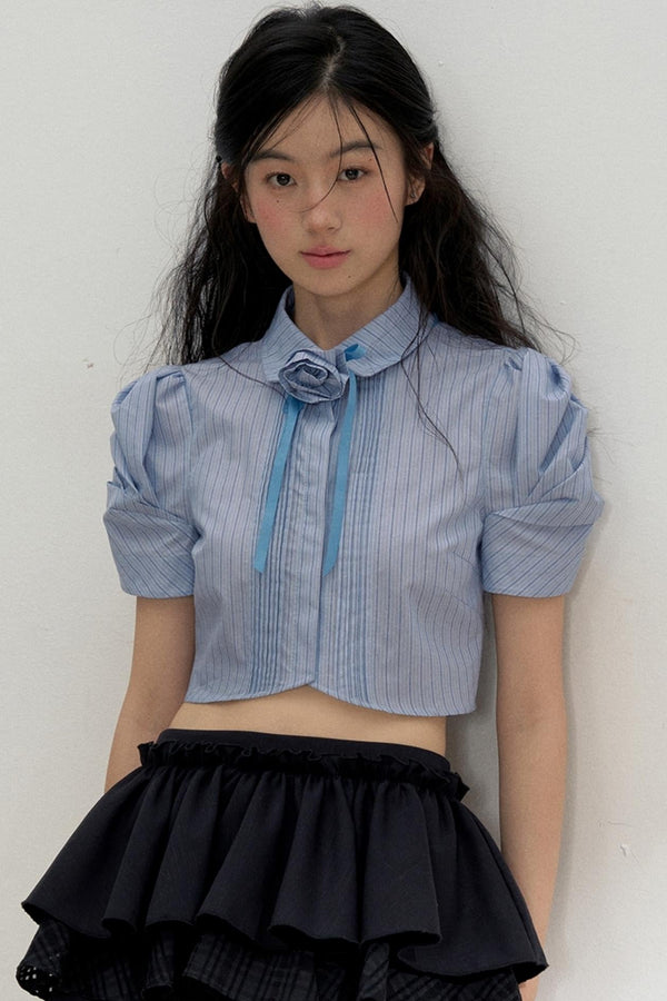 Vintage Pleated Striped Shirt