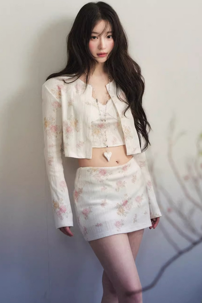 Retro Floral Knitted Cardigan Set-Up