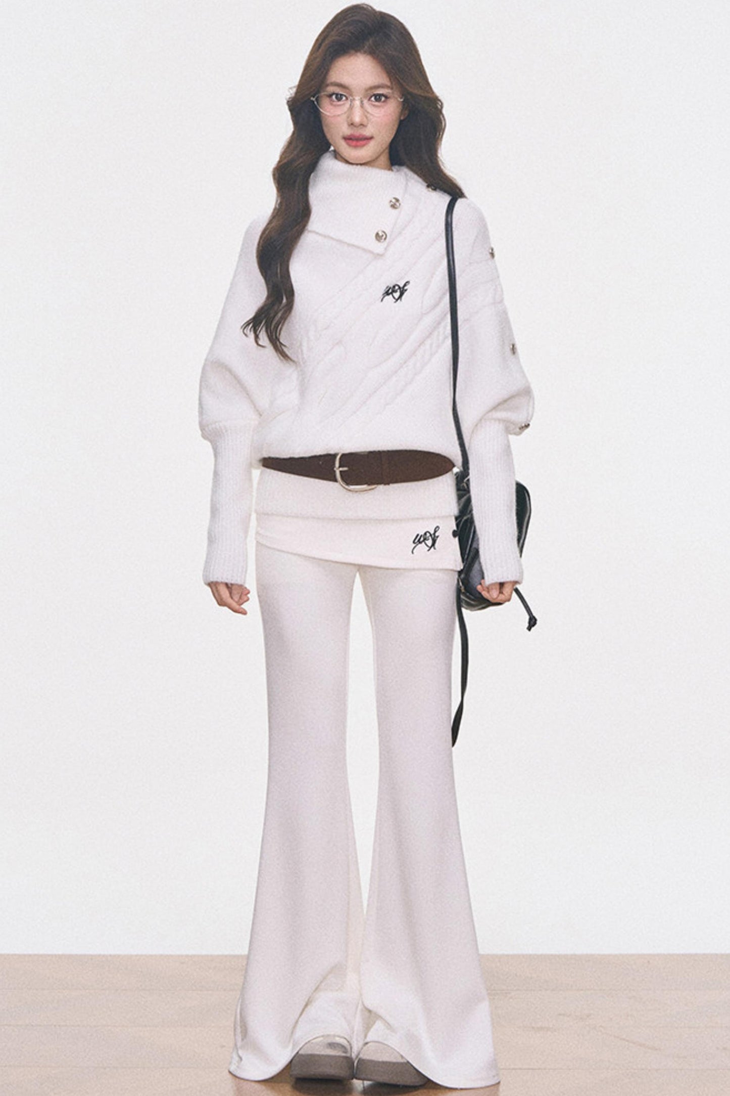 Cable Knit Waist-Cinching Sweater Set-Up