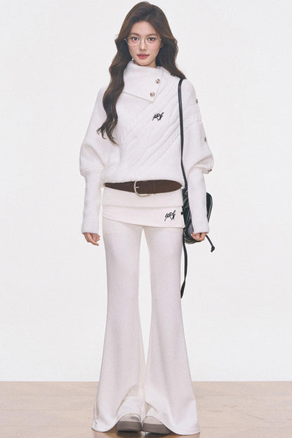 Cable Knit Waist-Cinching Sweater Set-Up