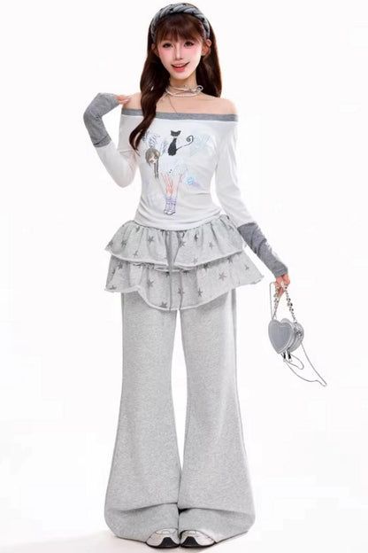 Star Pattern Flared Sweatpants