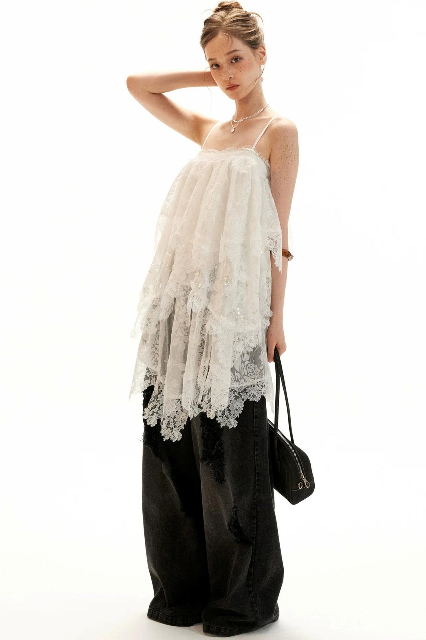 Textured Lace Suspender Dress