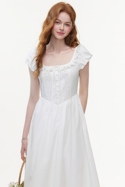 U-Neck White A-Line Dress