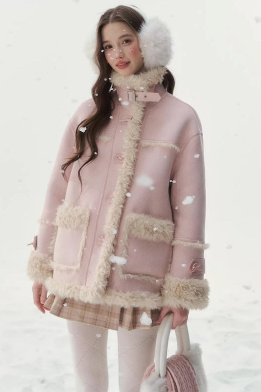 Pink and Blue Reversible Fur Coat