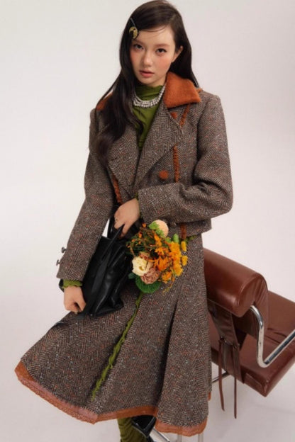 Vintage Wool Herringbone Coat Skirt Set-Up
