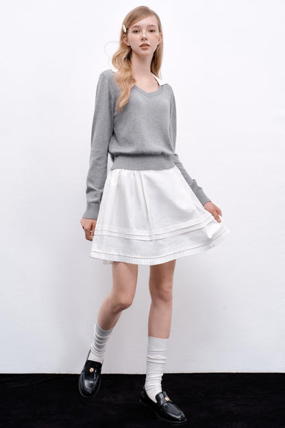 Glossy Pleated Puffy A-Line Skirt