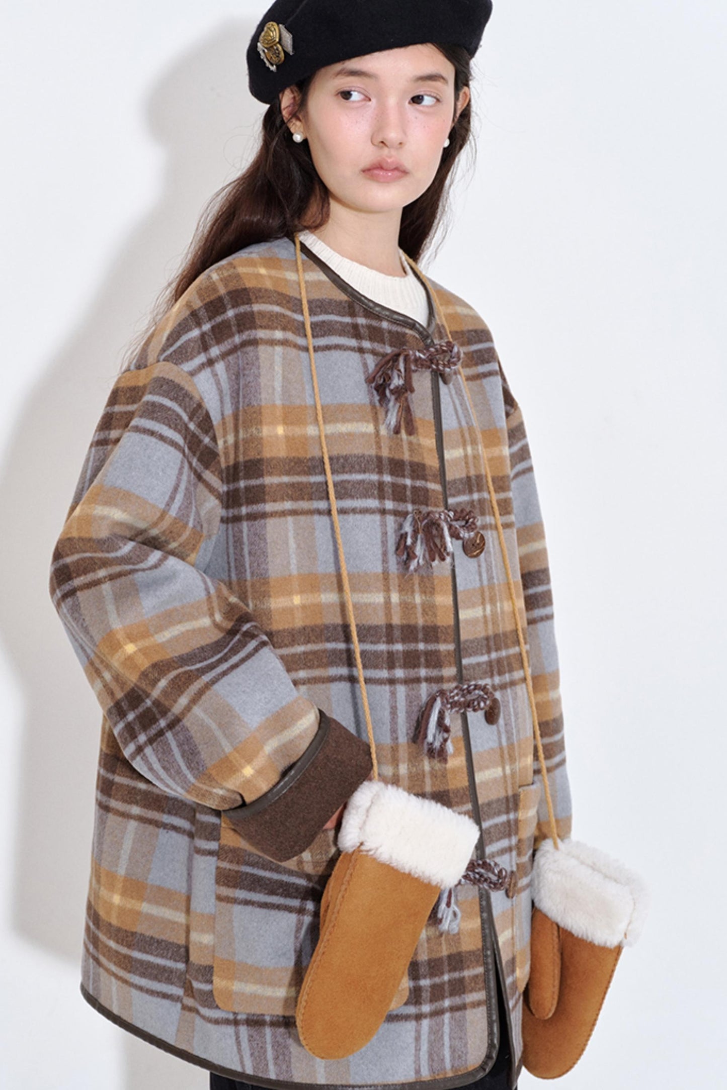 Handmade Textured Plaid Woolen Coat