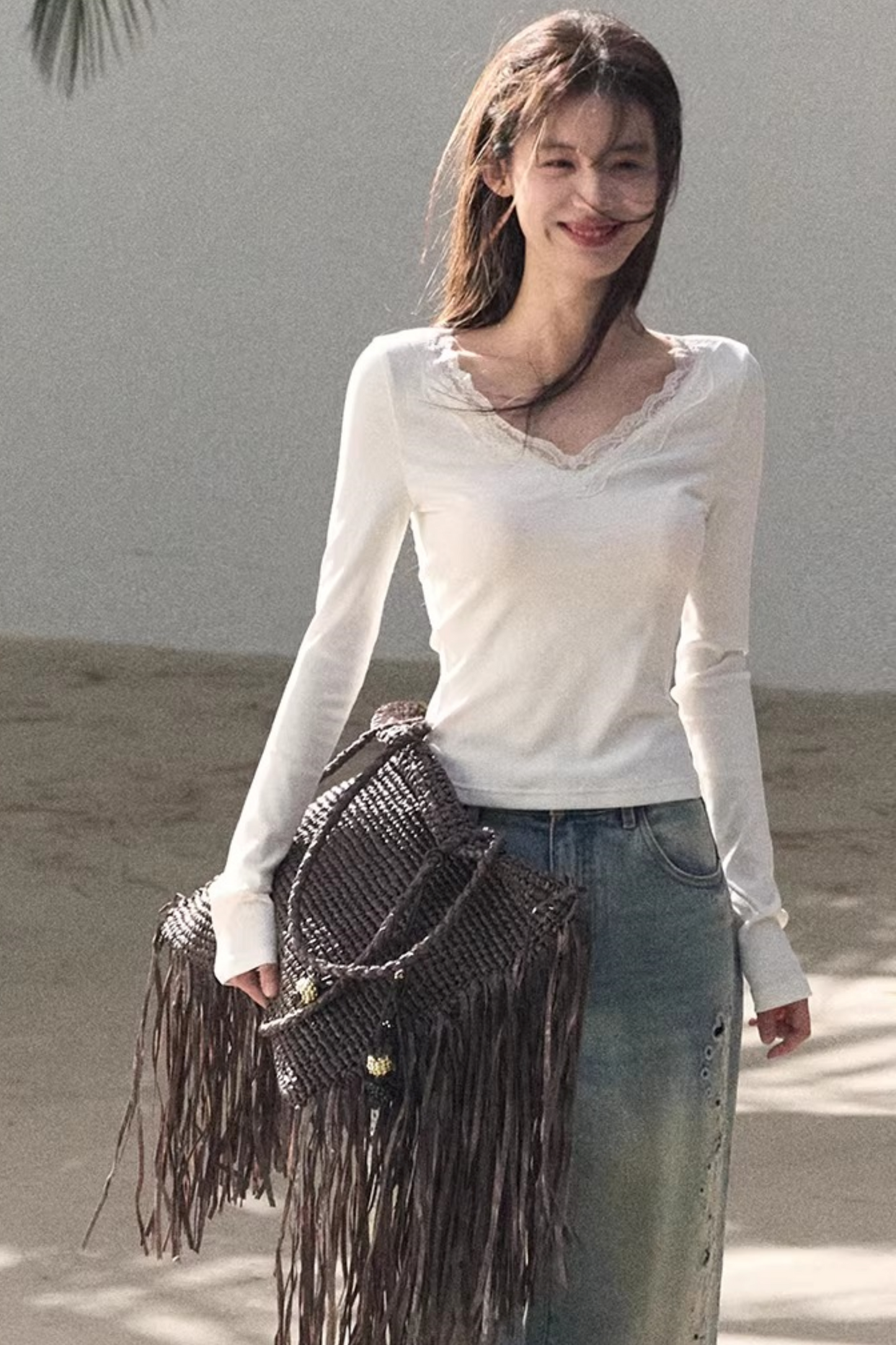 Lace V-Neck Slim-Fit Top