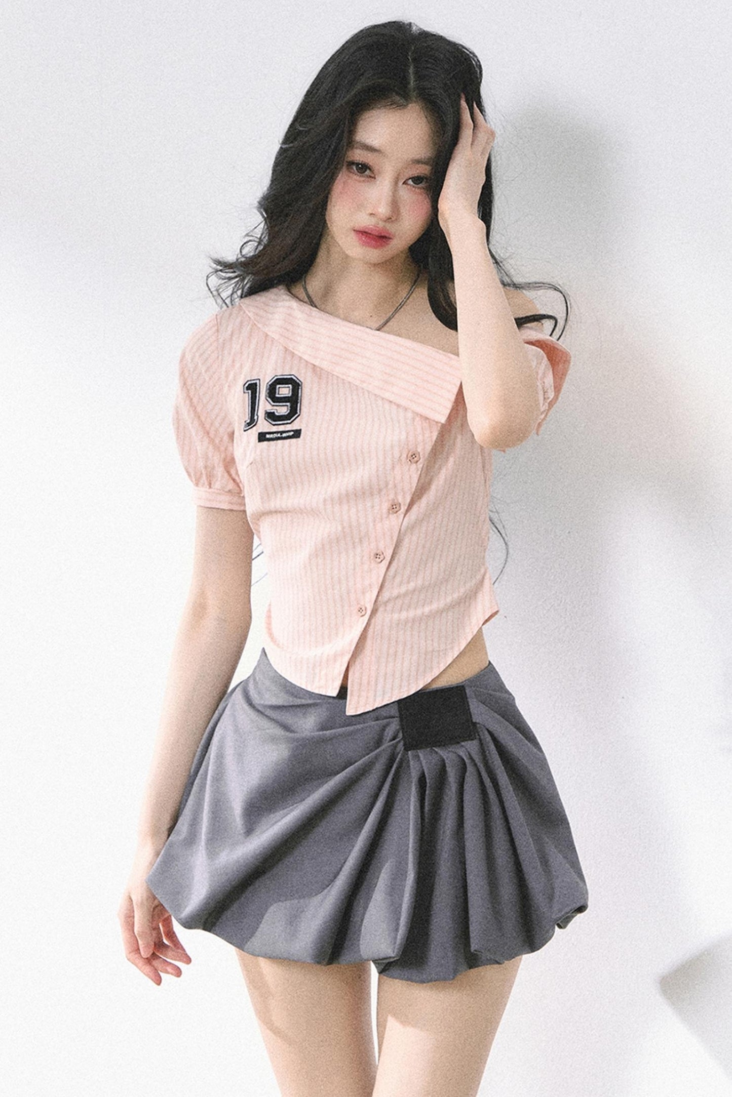 Pink Off Shoulder Stripe T-Shirt