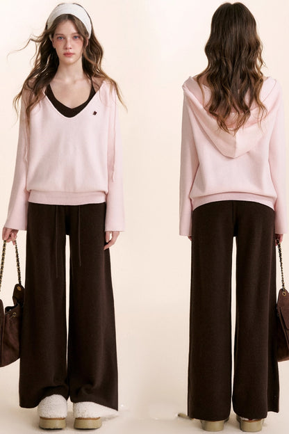 Rose Wool Hooded Knit Set-Up