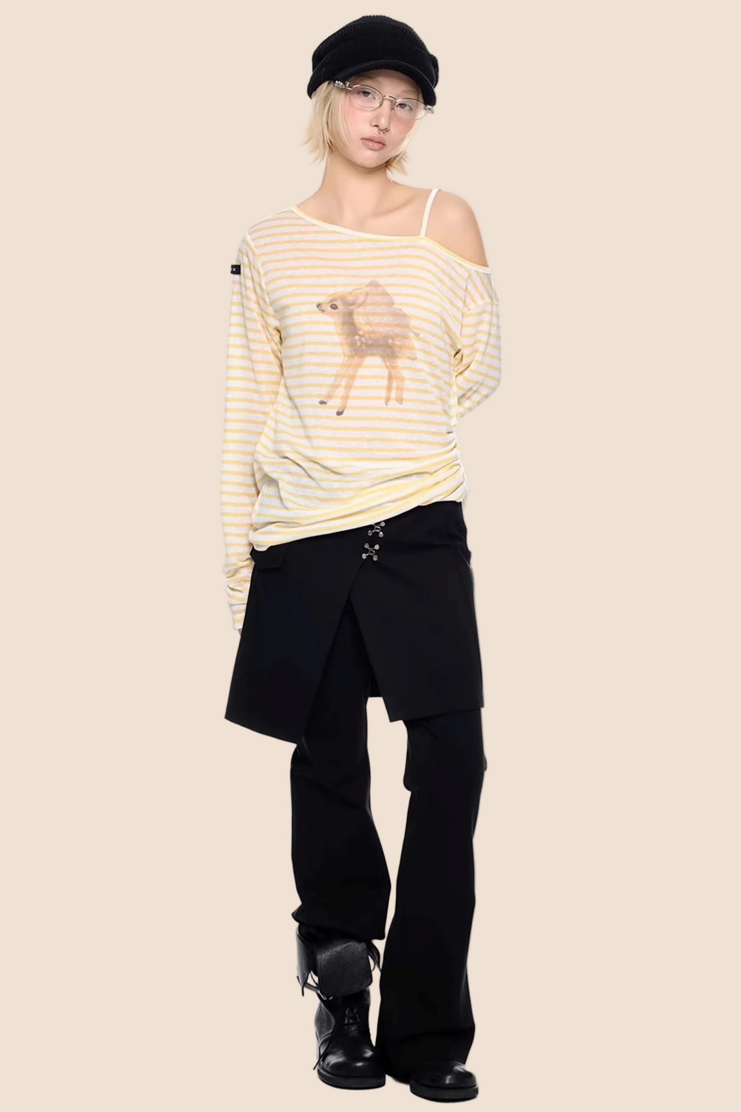 Off-Shoulder Deer Print Blouse