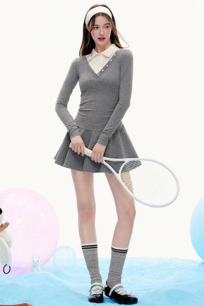 Retro Spring Sporty Long-Sleeved Dress