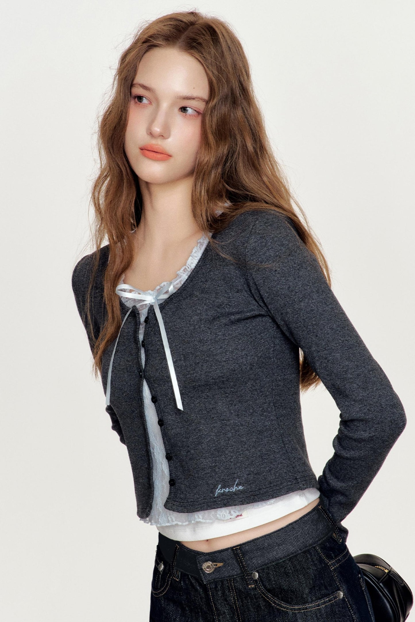 Lace-Trimmed Color Block Cardigan