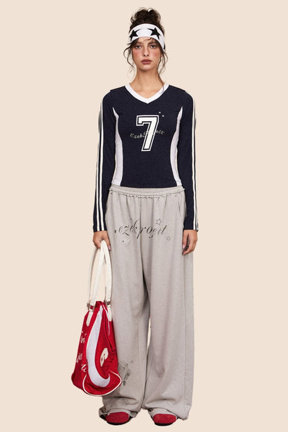 Retro Long Sleeve Cropped Sports Top