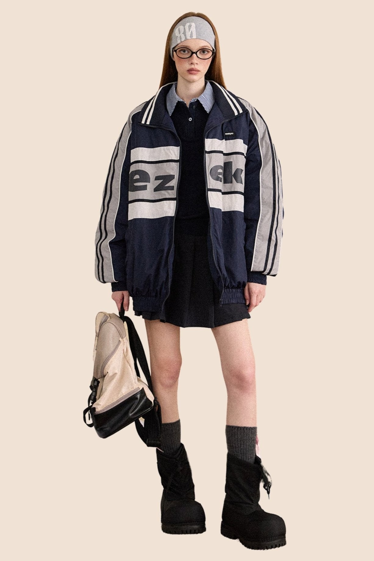 Retro Striped Sleeve White Duck Down Jacket