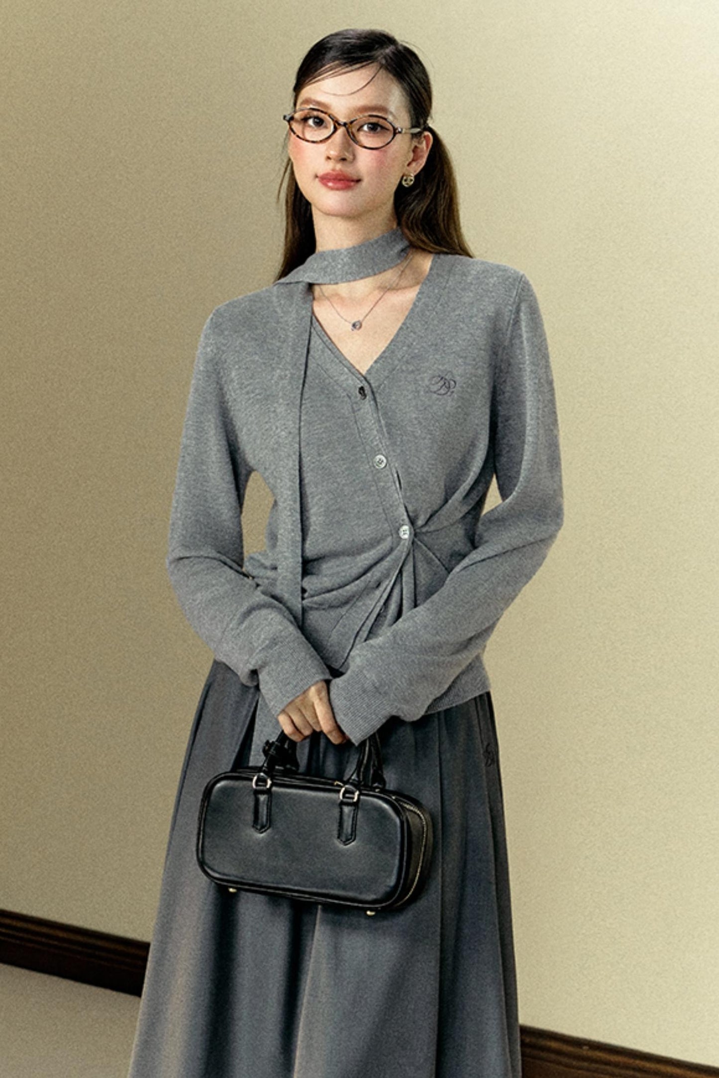 Simple Gray Lazy Knitwear Top