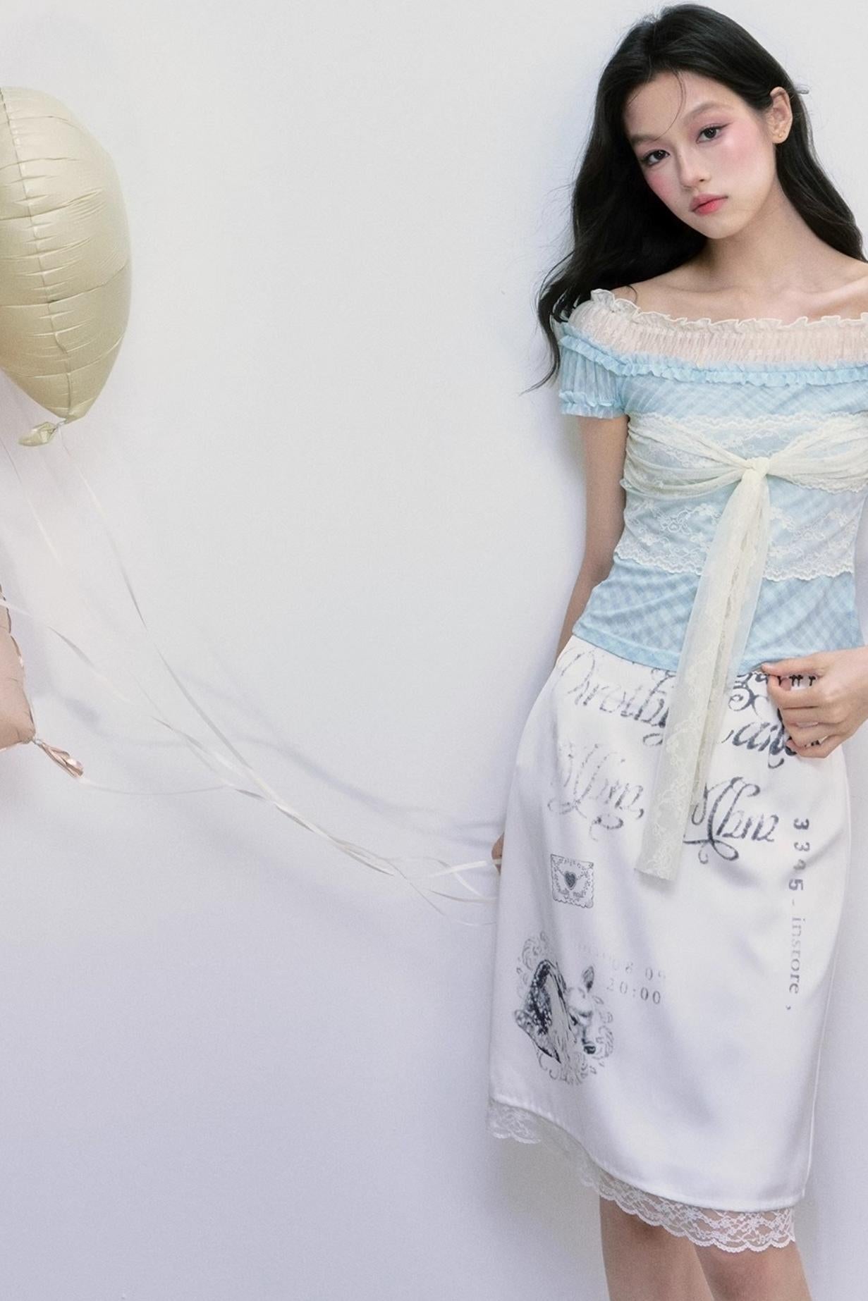 Strap Detail Off-Shoulder Lace Blouse