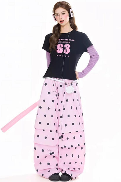 Retro Polka Dot Wide-Leg Casual Pants