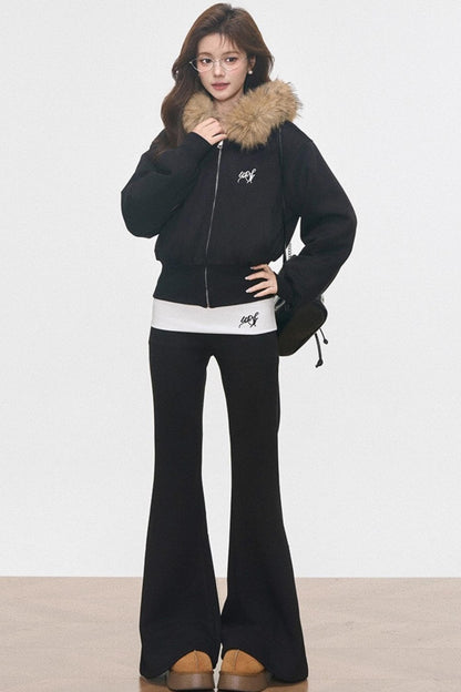 Fur Collar Sweatshirt Jacket Set-Up