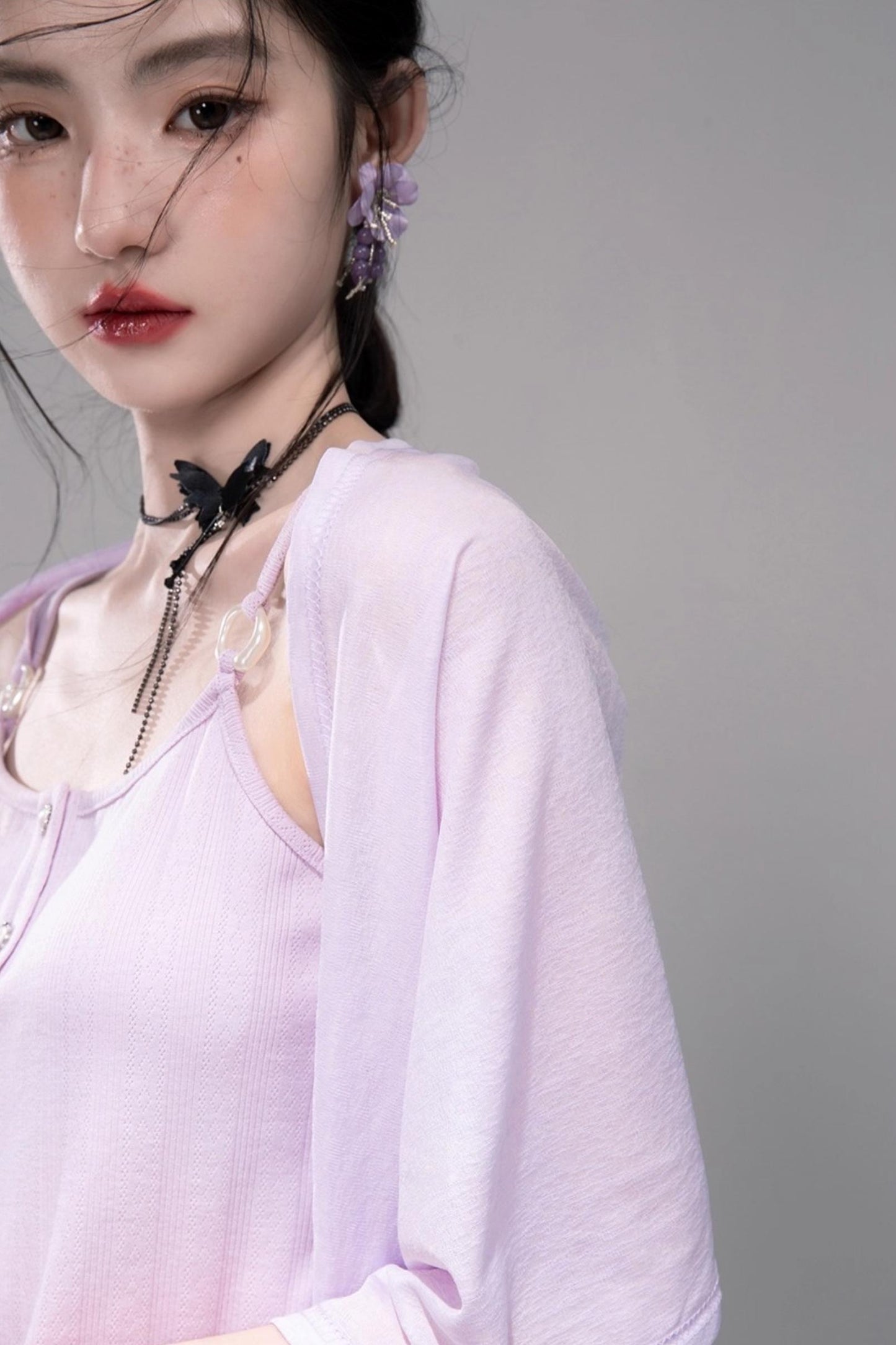 Cool Lily Purple Shawl With Vest Set