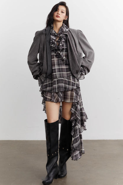 Vintage Bright Diamond Pleated Short Jacket