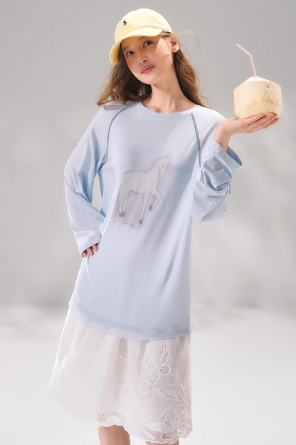 Tencel Wool Lace Patchwork Top