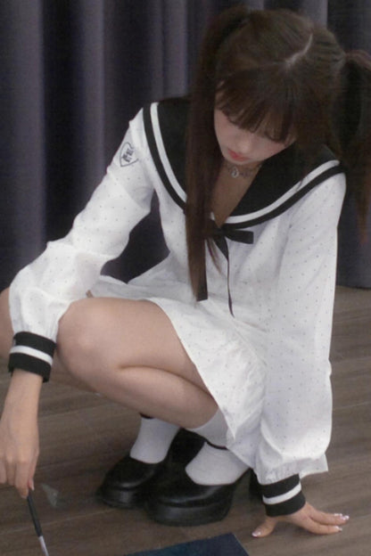 Polka Dot Sailor Neck Dress