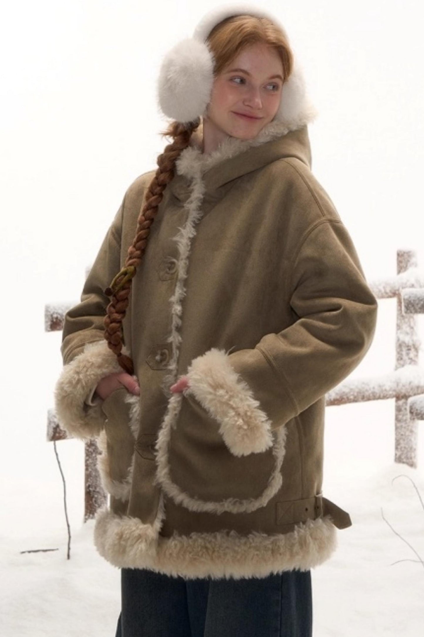 Reversible Hooded Suede Coat