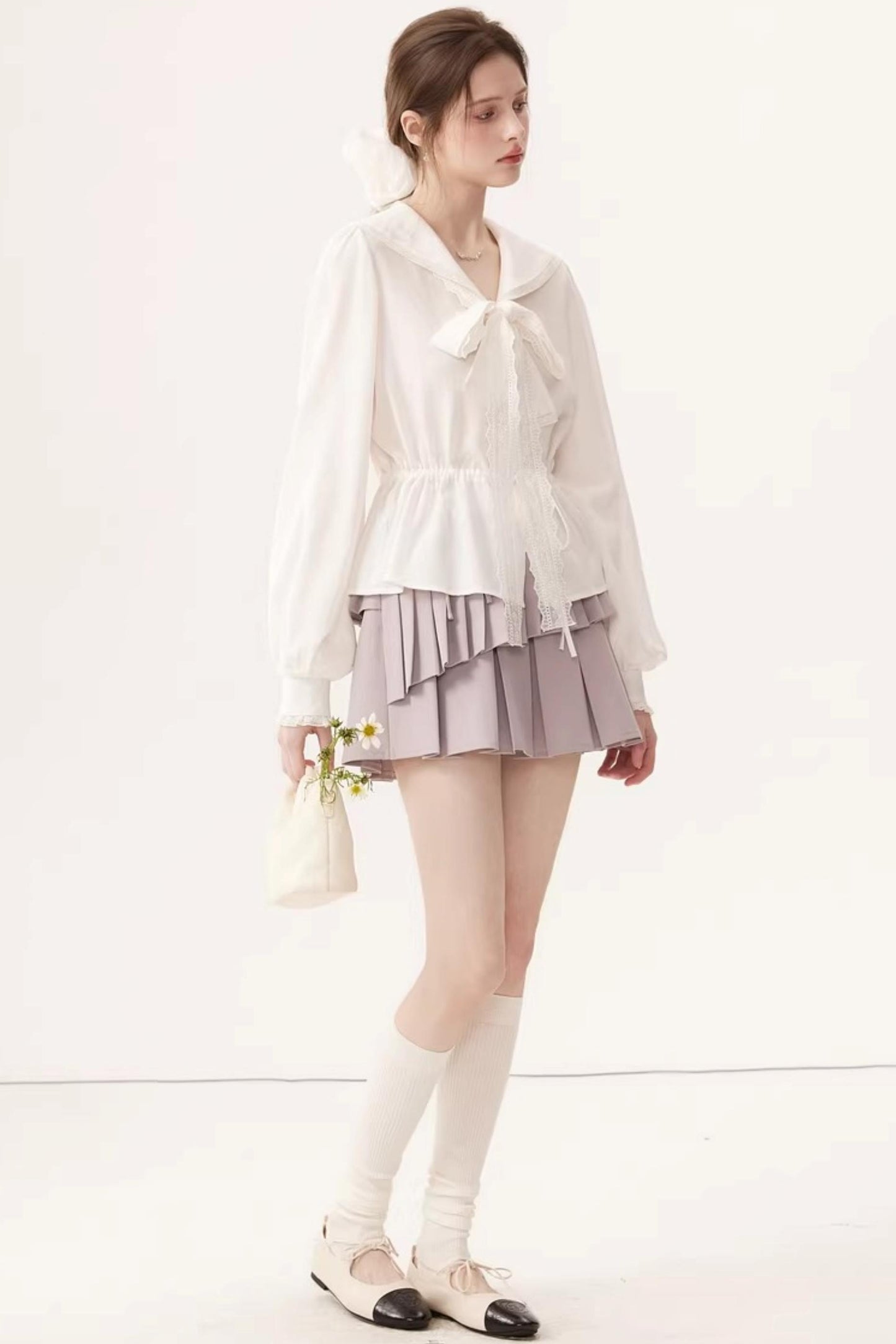 Lyocell Navy Collar Top