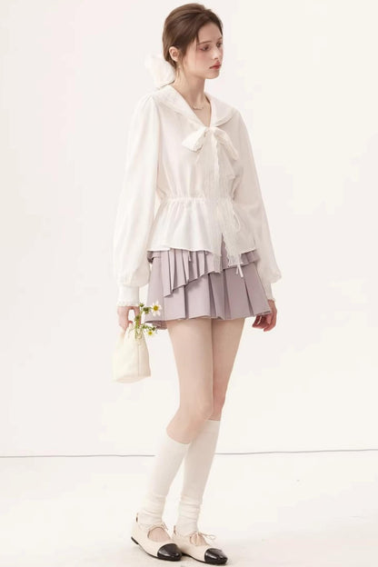 Lyocell Navy Collar Top