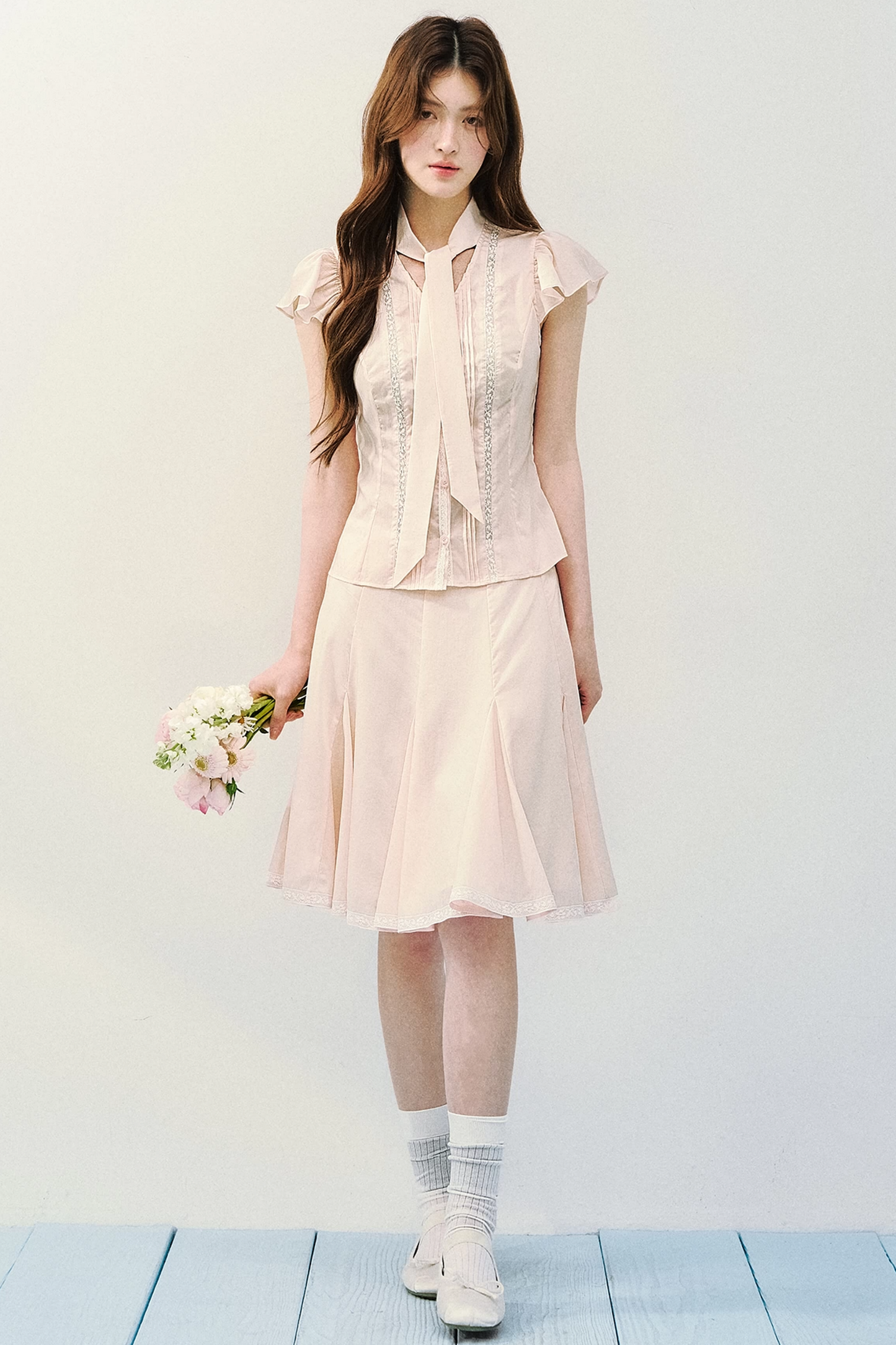 Conjunto de blusa de seda de morera bruma ligera