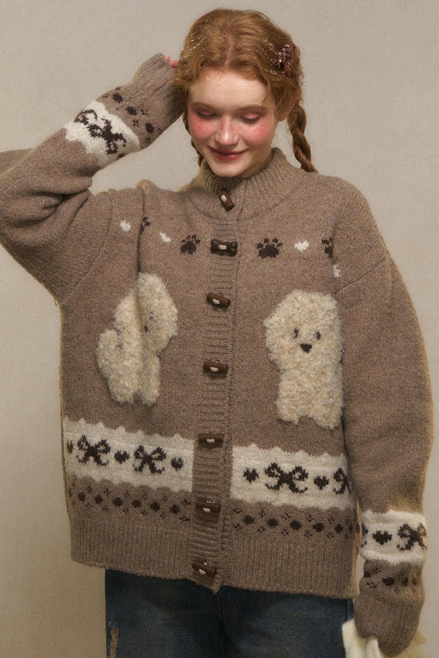 Vintage Puppy Knit Sweater Jacket Set-Up